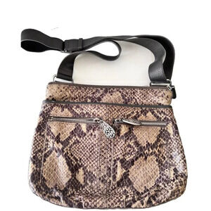 BRIGHTON ZOE PYTHON Snake Skin Look Leather Purse Crossbody Bag Zippered Pockets
